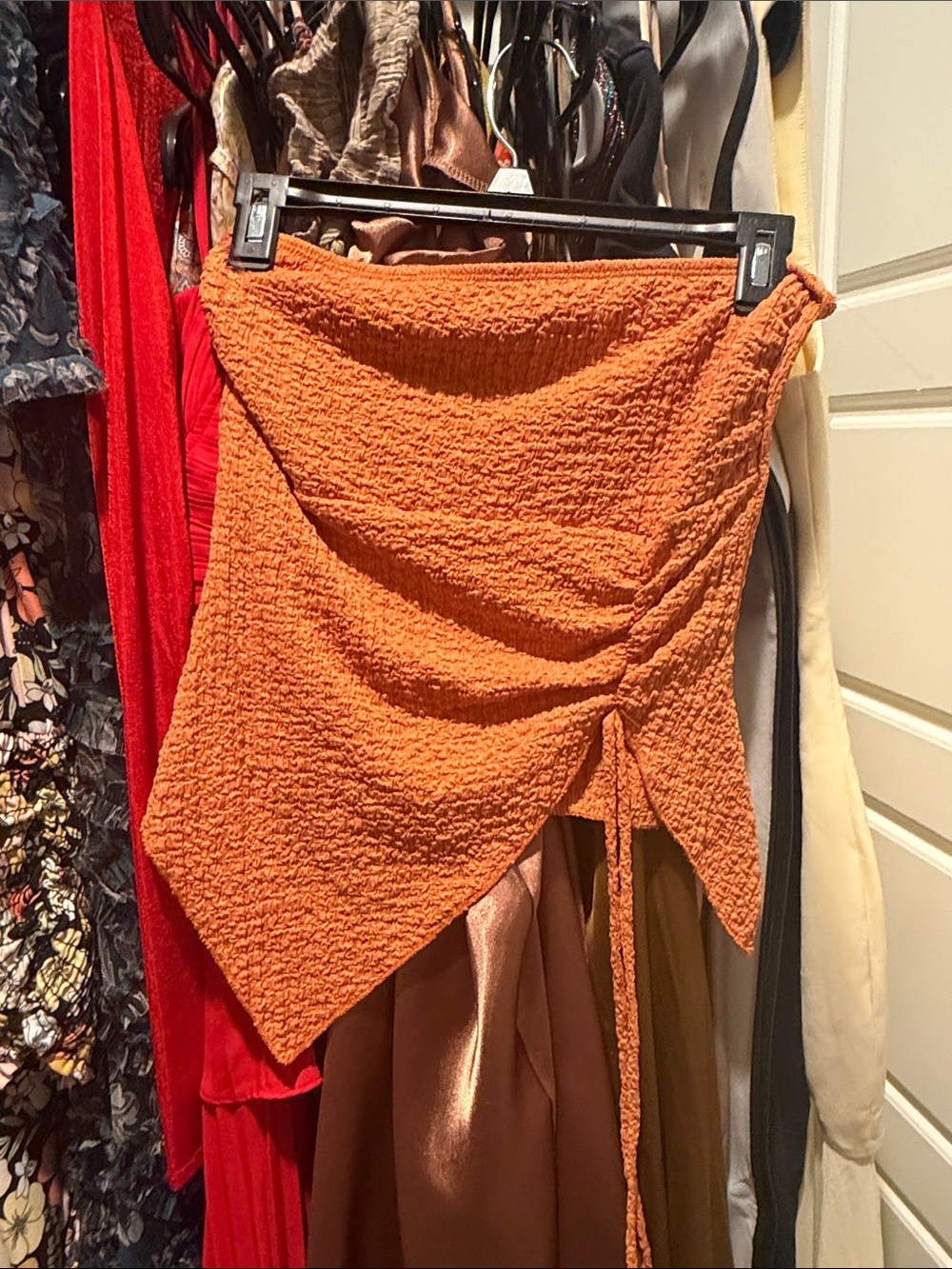 See You Monday Orange Asymmetrical Ruched shirt